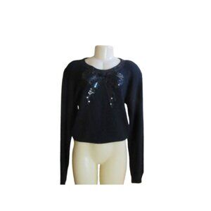 Amanda Smith Black Sequin Bow Sweater Size M Vintage Angora Silk Blend